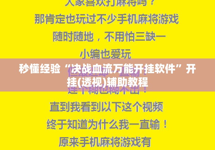 秒懂经验“决战血流万能开挂软件”开挂(透视)辅助教程