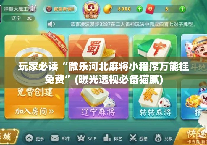 玩家必读“微乐河北麻将小程序万能挂免费”(曝光透视必备猫腻)