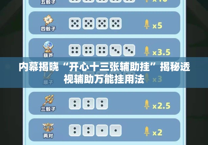 内幕揭晓“开心十三张辅助挂”揭秘透视辅助万能挂用法