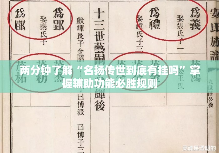 两分钟了解“名扬传世到底有挂吗”掌握辅助功能必胜规则