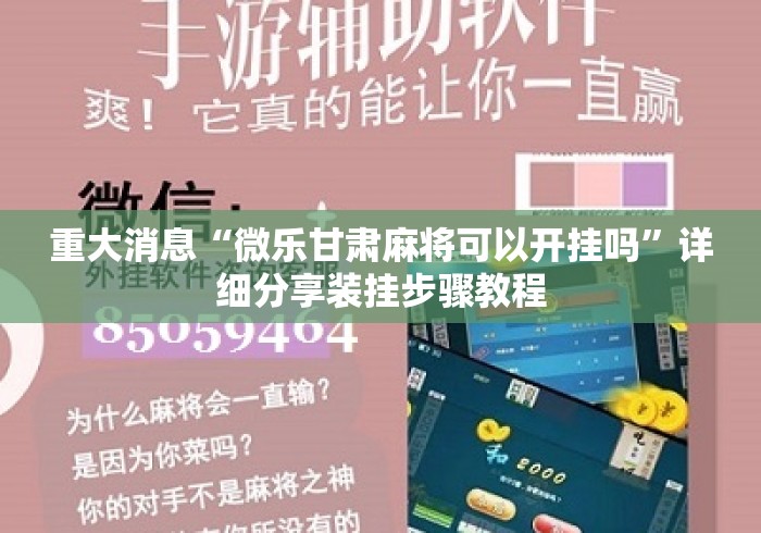 重大消息“微乐甘肃麻将可以开挂吗”详细分享装挂步骤教程