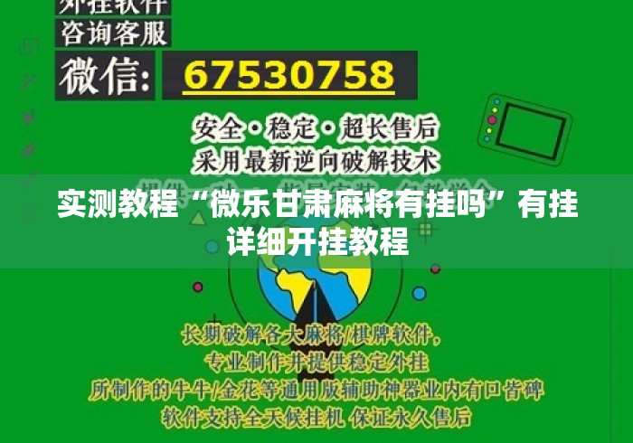 实测教程“微乐甘肃麻将有挂吗”有挂详细开挂教程