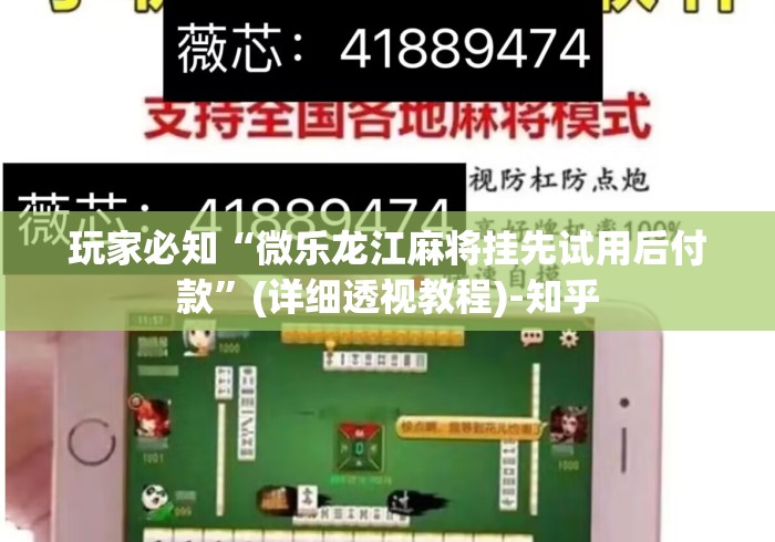 玩家必知“微乐龙江麻将挂先试用后付款”(详细透视教程)-知乎