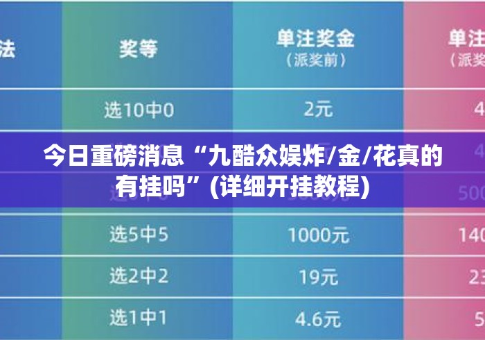 今日重磅消息“九酷众娱炸/金/花真的有挂吗”(详细开挂教程)