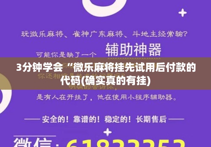 3分钟学会“微乐麻将挂先试用后付款的代码(确实真的有挂) 3分钟学会“微乐麻将挂先试用后付款的代码(确实真的有挂)