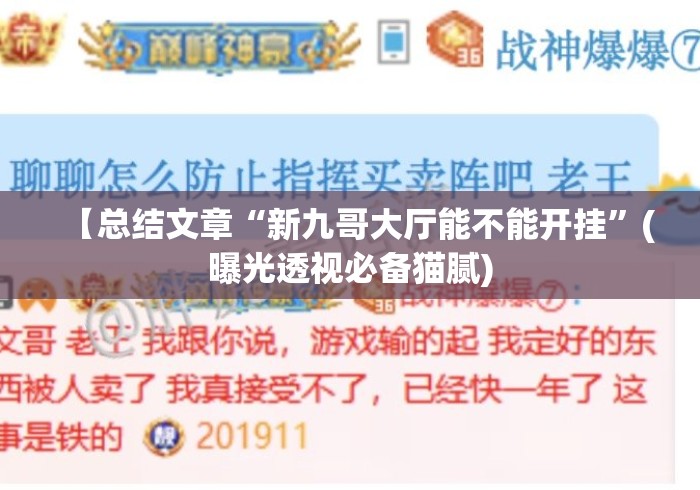【总结文章“新九哥大厅能不能开挂”(曝光透视必备猫腻)