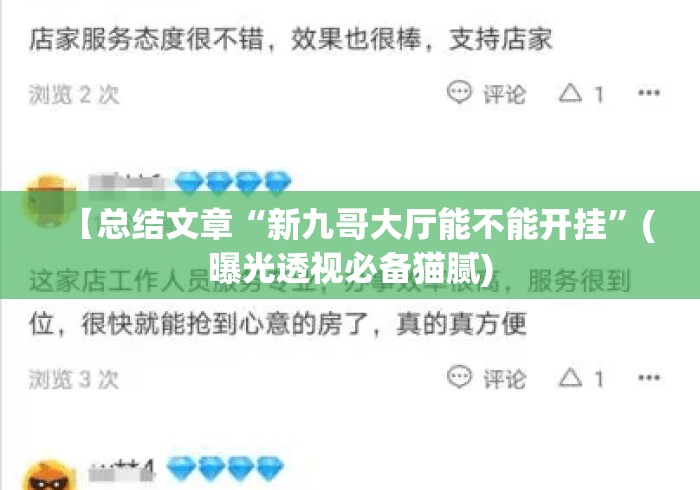 【总结文章“新九哥大厅能不能开挂	”(曝光透视必备猫腻)