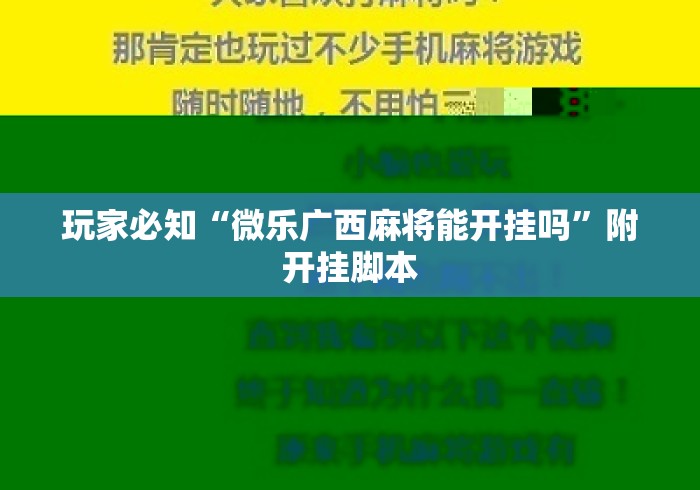 玩家必知“微乐广西麻将能开挂吗”附开挂脚本
