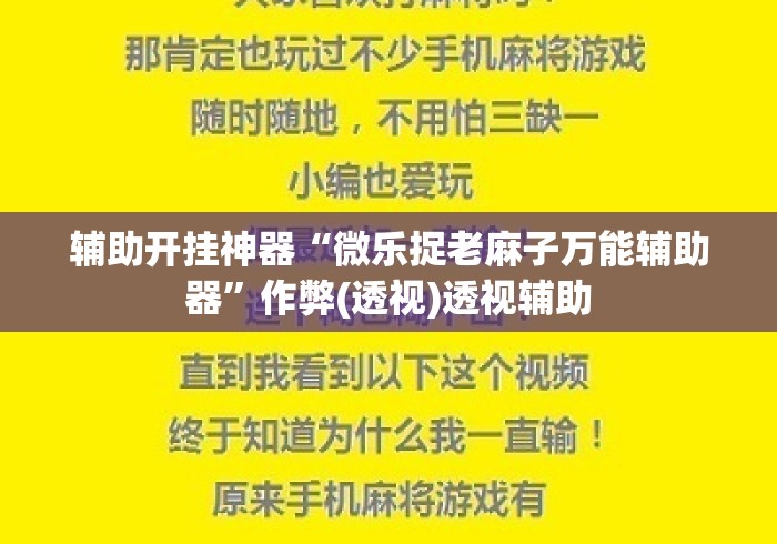 辅助开挂神器“微乐捉老麻子万能辅助器”作弊(透视)透视辅助