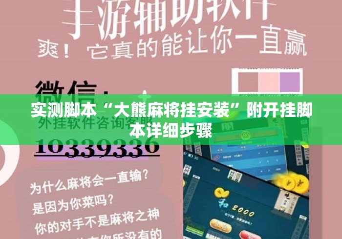 实测脚本“大熊麻将挂安装	”附开挂脚本详细步骤