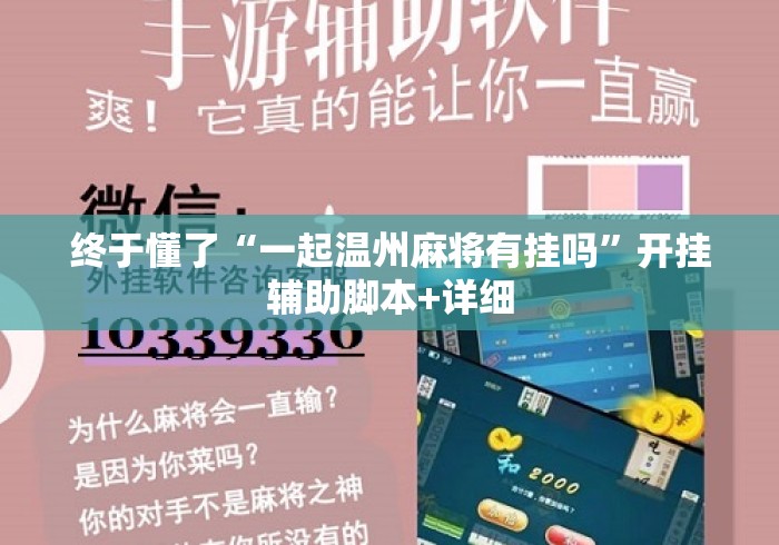 终于懂了“一起温州麻将有挂吗	”开挂辅助脚本+详细