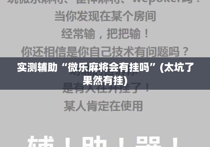 实测辅助“微乐麻将会有挂吗	”(太坑了果然有挂)